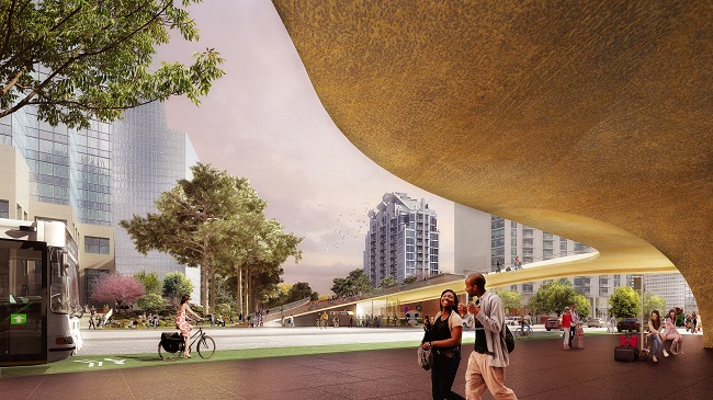 Zicht van onderaf Buckhead Park.